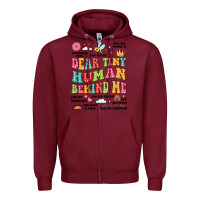 Burgundy customized teacher dear tiny human behind me back Zipper Hoodie - JahusDesignShop