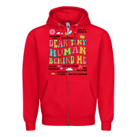 Red customized teacher dear tiny human behind me back Zipper Hoodie - JahusDesignShop