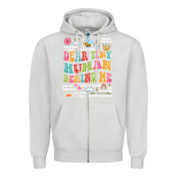 Dove Grey customized teacher dear tiny human behind me back Zipper Hoodie - JahusDesignShop