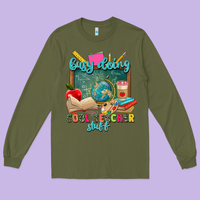 Busy Doing Cool Teacher Stuff Long Sleeve Tee Designed By Zillion Design Studio