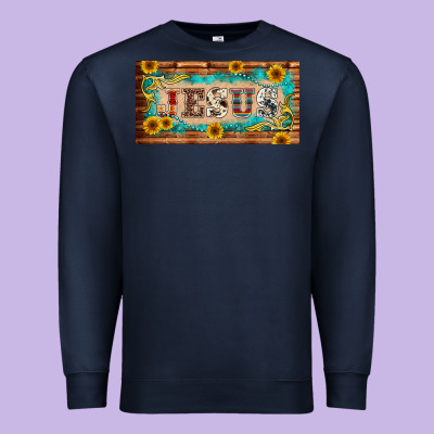Jesus Western Patterns License Plate Template Premium Sweatshirt Designed By Barkaloodesign