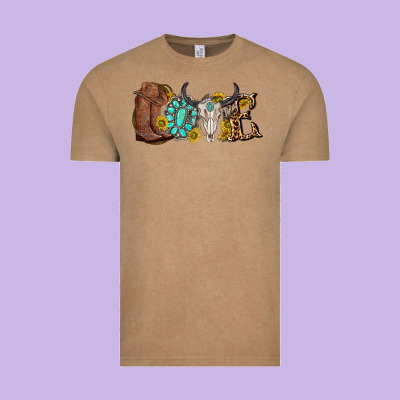 Western Love Bull Skull With Gemstone And Sunflowe Vintage Tee Designed By Texasbilliewilder