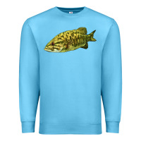 Ocean Blue Smallmouth Bass Fish Illustrations Premium Sweatshirt - LillyAllenDesigns