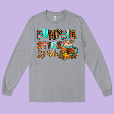 Pumpkin Spice And Jesus Long Sleeve Tee Designed By Adodesignshop