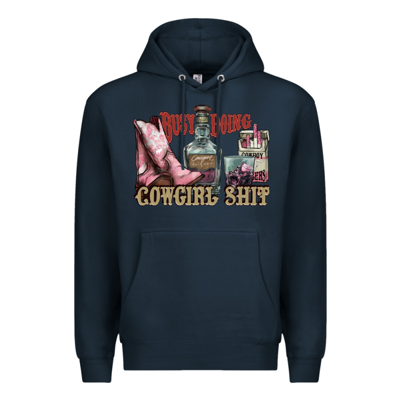 Busy Doing Cowgirl Shit Liquor Boots Cigarette Premium Hoodie by NancyCooperArtShop | Teevron