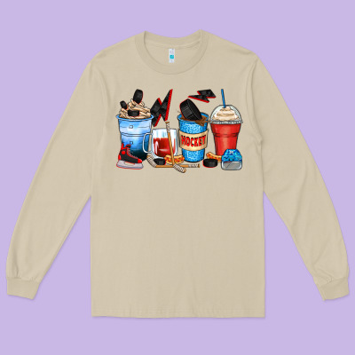 Hockey Begins After Coffee Cups Long Sleeve Tee Designed By Zillion Design Studio