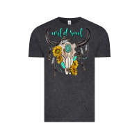 Vintage Black wild soul boho bull skull Vintage Tee - texasbilliewilder