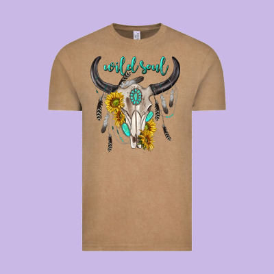 Wild Soul Boho Bull Skull Vintage Tee Designed By Texasbilliewilder