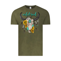 Vintage Olive wild soul boho bull skull Vintage Tee - texasbilliewilder