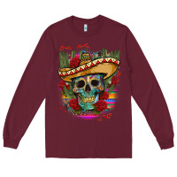Burgundy mexican skeleton Long Sleeve Tee - CTS Tumbler Store