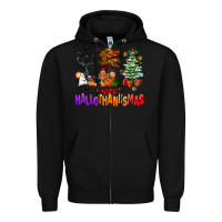 Black happy hallothanksmas trees Zipper Hoodie - AdoDesignShop