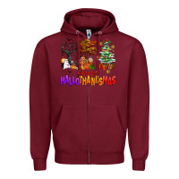 Burgundy happy hallothanksmas trees Zipper Hoodie - AdoDesignShop