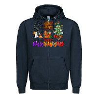 Navy happy hallothanksmas trees Zipper Hoodie - AdoDesignShop