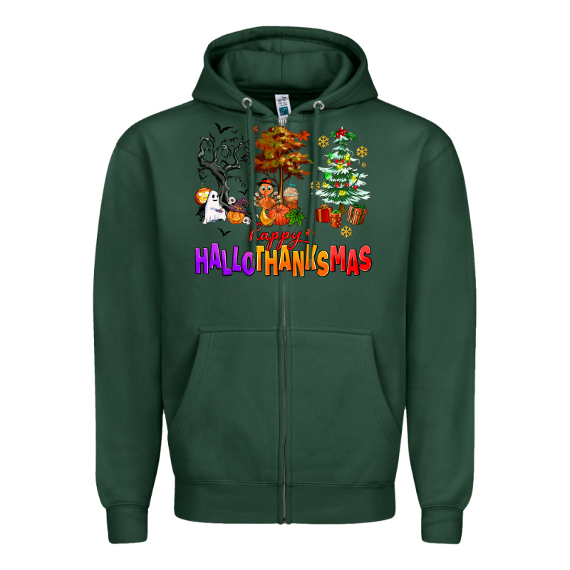 Happy Hallothanksmas Trees Zipper Hoodie by AdoDesignShop | Teevron
