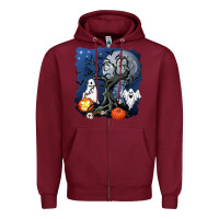 Burgundy halloween tree and ghosts Zipper Hoodie - AdoDesignShop