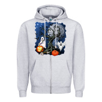 Heather Grey halloween tree and ghosts Zipper Hoodie - AdoDesignShop