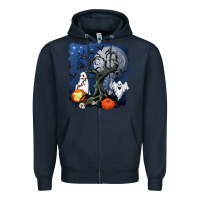 Navy halloween tree and ghosts Zipper Hoodie - AdoDesignShop