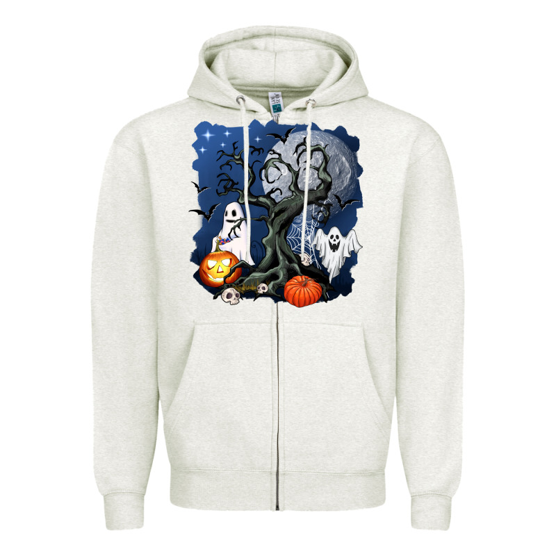 Halloween Tree And Ghosts Zipper Hoodie by AdoDesignShop | Teevron