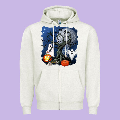 Halloween Tree And Ghosts Zipper Hoodie Designed By Adodesignshop