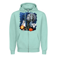Seafoam halloween tree and ghosts Zipper Hoodie - AdoDesignShop