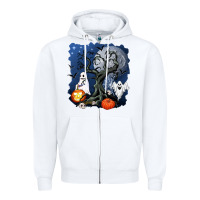 White halloween tree and ghosts Zipper Hoodie - AdoDesignShop