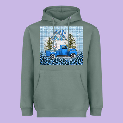 Hello Winter Snowman Truck Heavyweight Hoodie Designed By Adodesignshop