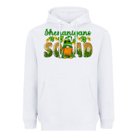 White shenanigans squad gnomes shamrock gold leopard glitter Heavyweight Hoodie - Artiststas