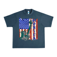 Midnight Navy usa flag with statue of liberty Urban Heavy Tee - texasbilliewilder