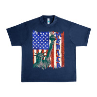 Navy usa flag with statue of liberty Urban Heavy Tee - texasbilliewilder