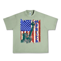 Oil Green usa flag with statue of liberty Urban Heavy Tee - texasbilliewilder