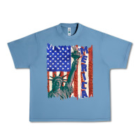 Pebble Blue usa flag with statue of liberty Urban Heavy Tee - texasbilliewilder