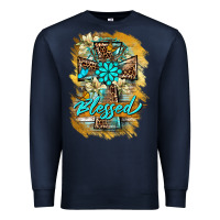 Navy western cross blessed lily butterfly Premium Sweatshirt - BarkalooDesign