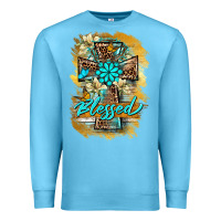 Ocean Blue western cross blessed lily butterfly Premium Sweatshirt - BarkalooDesign