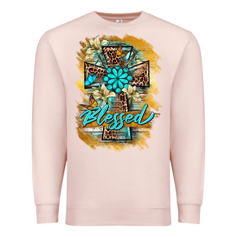 Western Cross Blessed Lily Butterfly Premium Sweatshirt by BarkalooDesign | Teevron