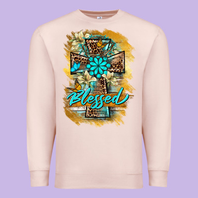 Western Cross Blessed Lily Butterfly Premium Sweatshirt Designed By Barkaloodesign