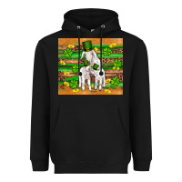 St Patricks Goat Family Shamrock Gold Serape Leopard Glitter Wooden Tu Heavyweight Hoodie | Teevron