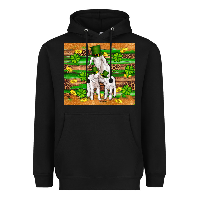 St Patricks Goat Family Shamrock Gold Serape Leopard Glitter Wooden Tu Heavyweight Hoodie by Artiststas | Teevron