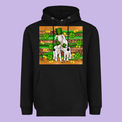 St Patricks Goat Family Shamrock Gold Serape Leopard Glitter Wooden Tu Heavyweight Hoodie Designed By Artiststas