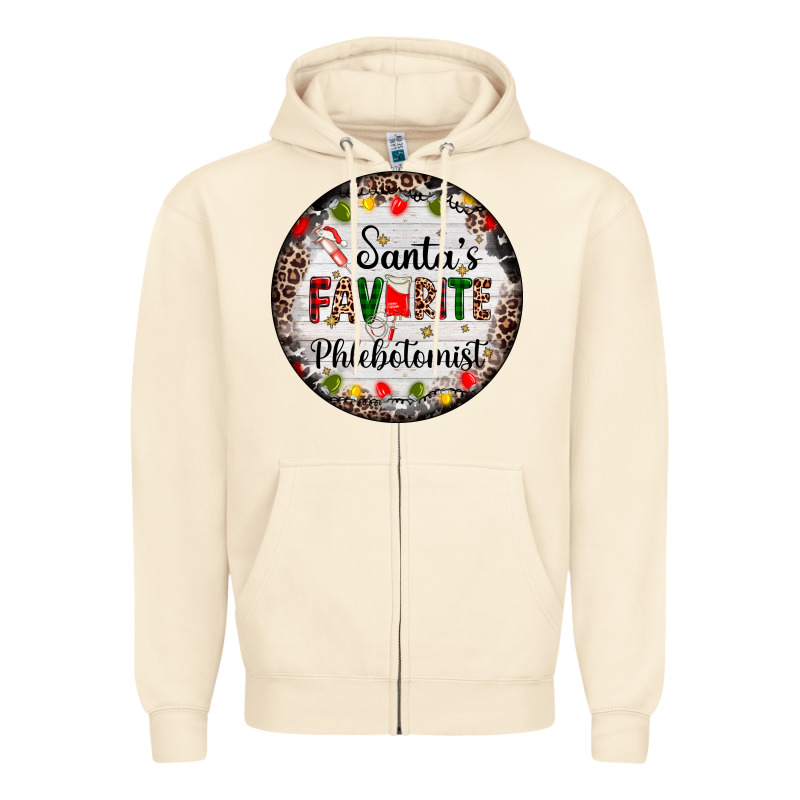 Christmas Santas Favorite Phlebotomist Light Zipper Hoodie by AdoDesignShop | Teevron