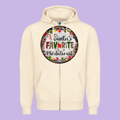 Christmas Santas Favorite Phlebotomist Light Zipper Hoodie Designed By Adodesignshop
