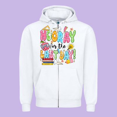 Hooray For The Last Day Black Zipper Hoodie Designed By Jahusdesignshop