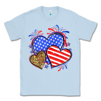 Dusty Blue American flag leopard hearts Classic Tee - Neo Western