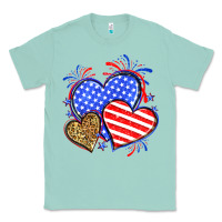 Seafoam American flag leopard hearts Classic Tee - Neo Western