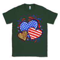 Sports Green American flag leopard hearts Classic Tee - Neo Western