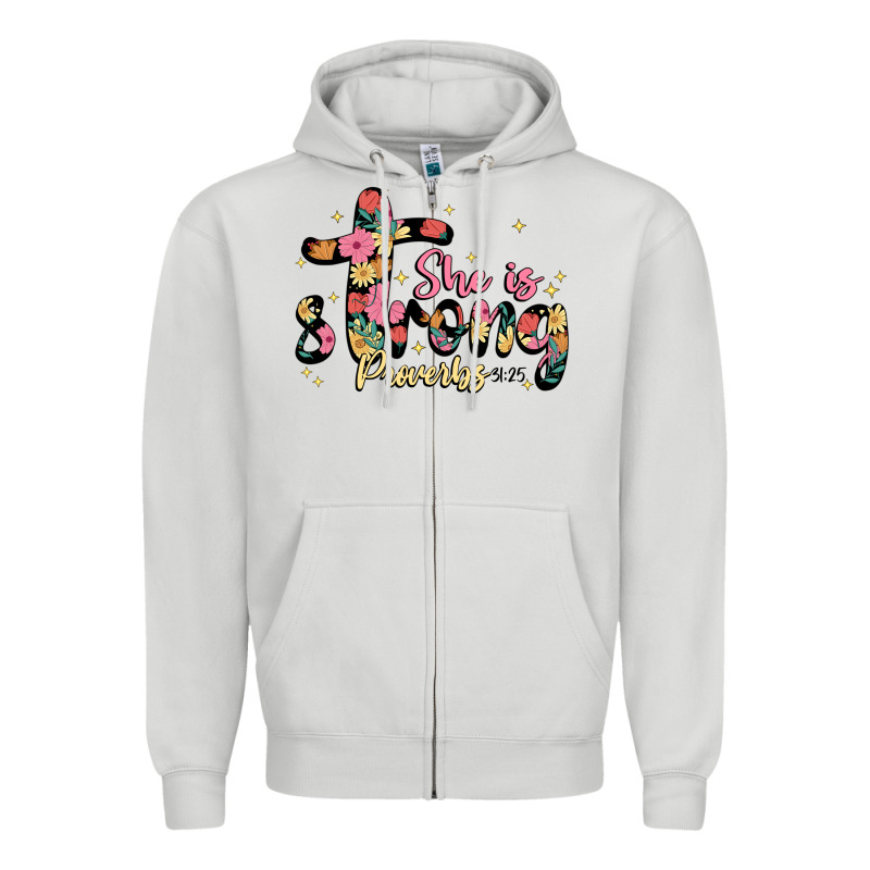 She Is Strong Proverbs 31 25 Zipper Hoodie by JahusDesignShop | Teevron