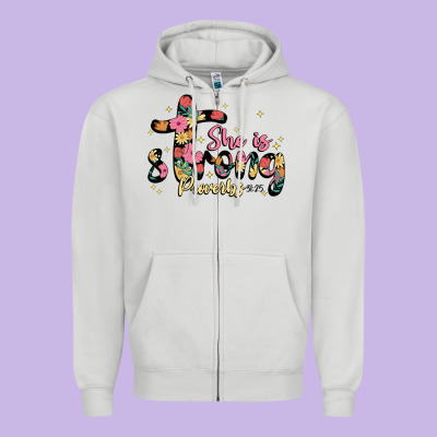 She Is Strong Proverbs 31 25 Zipper Hoodie Designed By Jahusdesignshop