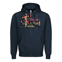 Navy she is strong proverbs 31 25 Zipper Hoodie - JahusDesignShop