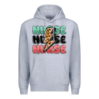 Heather Grey nurse leopard lightning bolt Premium Hoodie - MaliasSmallBusiness