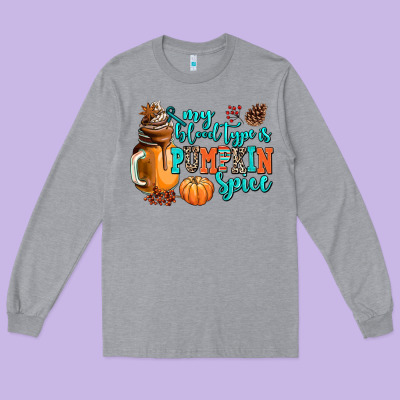My Blood Type Is Pumpkin Spice Long Sleeve Tee Designed By Adodesignshop