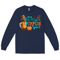 Navy my blood type is pumpkin spice Long Sleeve Tee - AdoDesignShop